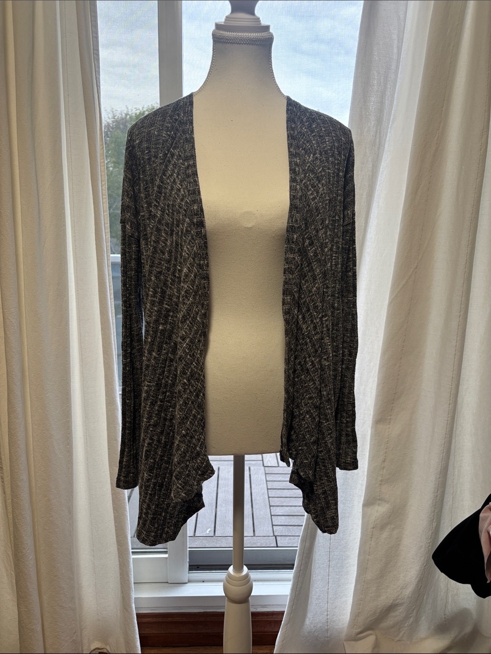 American Eagle Outfitters Dark Gray Open-Front Draped Cardigan